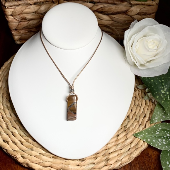 Tiger’s Eye Stone Necklace on Adjustable Length Tan Cord - Picture 2 of 7